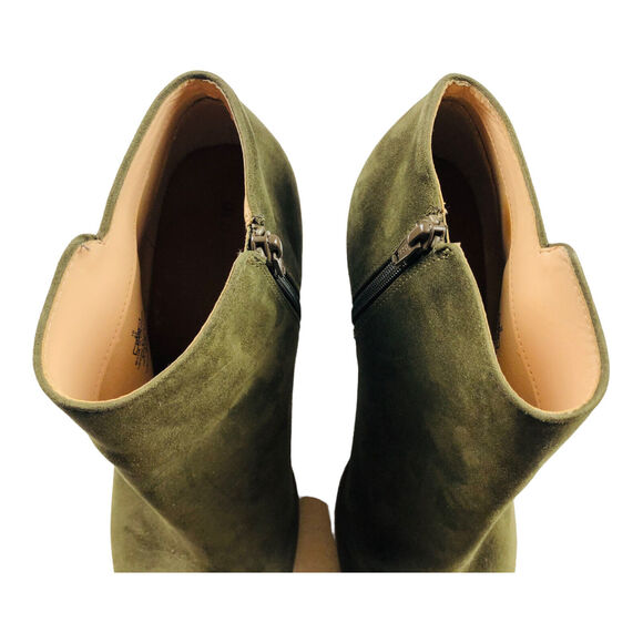 Old Navy Women's Olive Green Faux Suede Zip Ankle Booties Size 10 - Picture 5 of 7